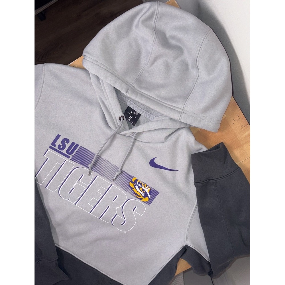 LSU Tigers Nike Men's Dri-Fit Hoodie Sweatshirt‎ Gray Medium Fleece Lined